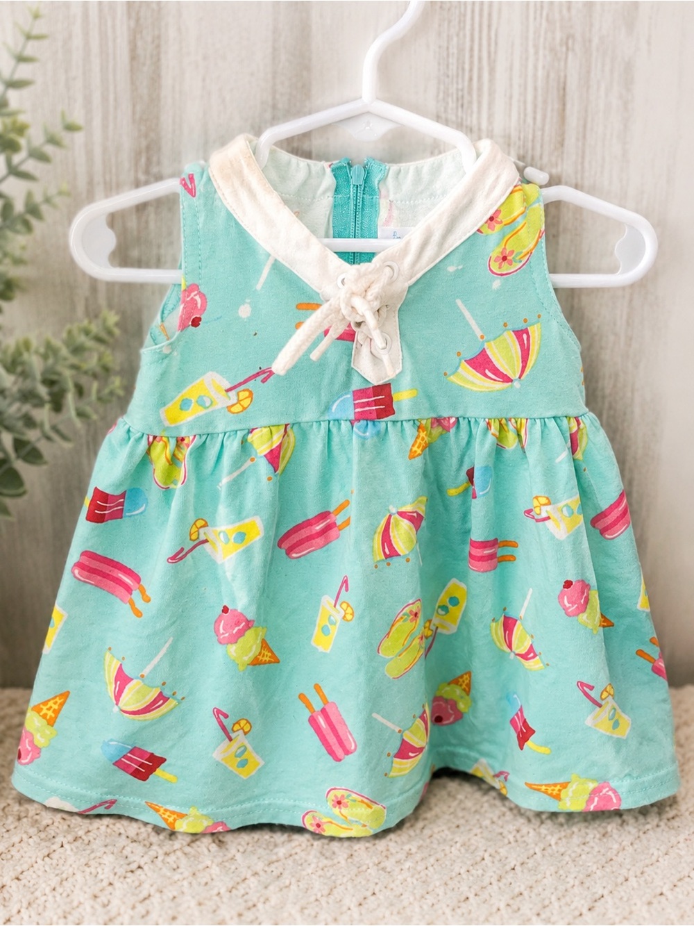 Vintage 90s Aqua Ice Cream & Popsicle with Baby Dress 3-6Mo